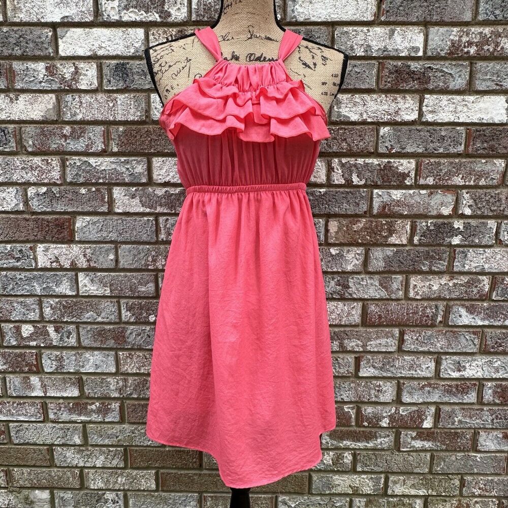 Lush Mini Sun Dress‎ Womens Size S Pink Ruffle Pullover Sleeveless Beach Coverup